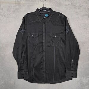 Roar Shirt Mens 2XL XXL Black Embroidered Y2K designer slim‎ fit long sleeve